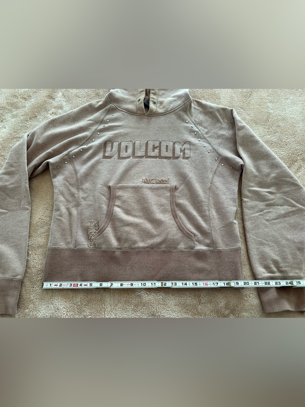 Volcom Women’s XL Mauve Studded Pullover Hoodie Sweatshirt
